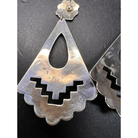 Vintage Navajo Joe Delgarito Sterling Silver Lapis Coral Turquoise Earrings - Picture 11 of 16